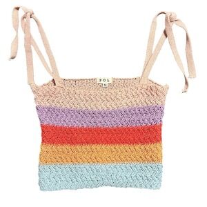POL Knit Color Block Tank Top Tie Straps Y2K Cropped‎ M Western Coquette Fairy